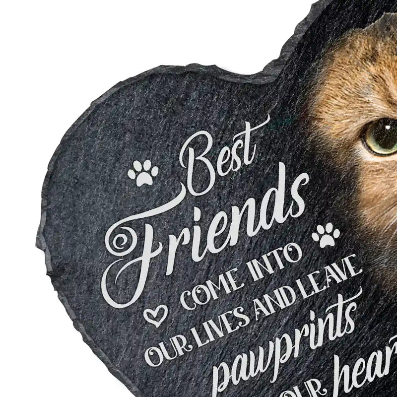 Sad,Memorial,Dog Lovers,Pet Lovers - Custom Photo Memorial Dog Cat You Left A Paw Print - Personalized Heart Memorial Garden Stone