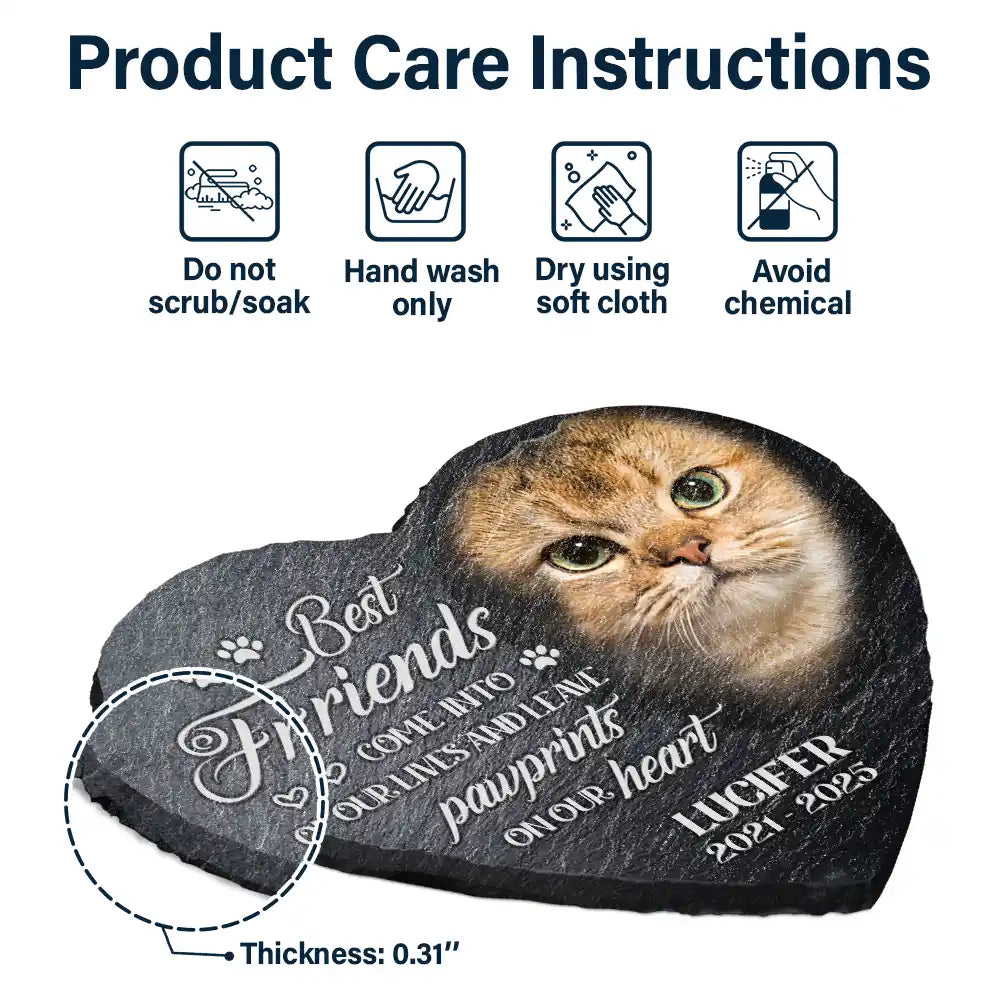 Sad,Memorial,Dog Lovers,Pet Lovers - Custom Photo Memorial Dog Cat You Left A Paw Print - Personalized Heart Memorial Garden Stone