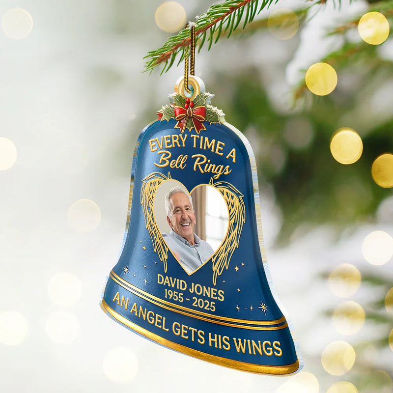 Memorial,Family,Gift For Grandparents,Parents,Sad,Christmas - Custom Photo Memorial Every Time A Bell Rings - Personalized Custom Shaped Acrylic Ornament