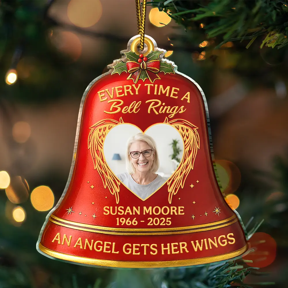Memorial,Family,Gift For Grandparents,Parents,Sad,Christmas - Custom Photo Memorial Every Time A Bell Rings - Personalized Custom Shaped Acrylic Ornament
