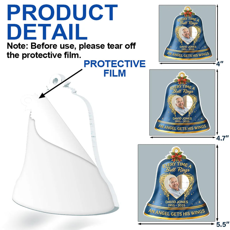 Memorial,Family,Gift For Grandparents,Parents,Sad,Christmas - Custom Photo Memorial Every Time A Bell Rings - Personalized Custom Shaped Acrylic Ornament