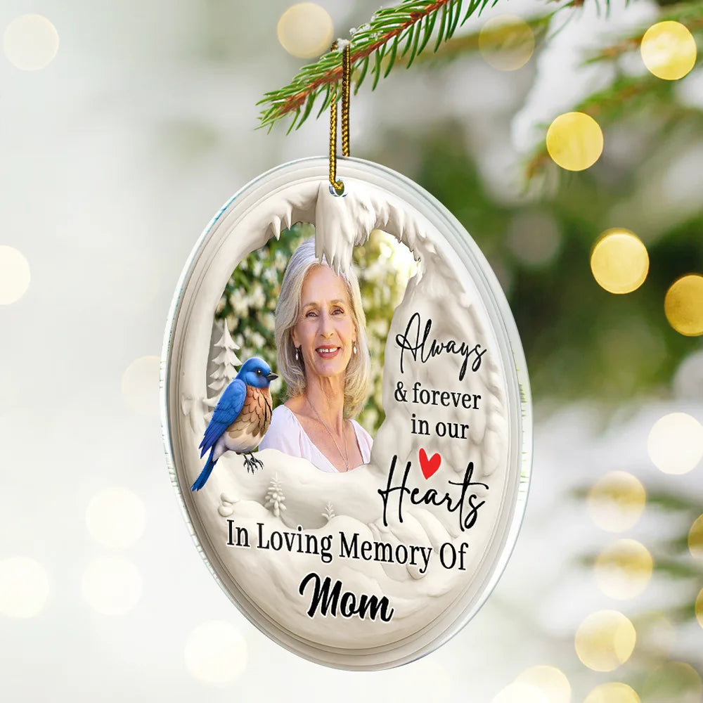 Christmas,Custom Photo,Memorial,Family,Sad - Custom Photo Memorial Family Loss Cardinal Bird - Personalized Circle Acrylic Ornament