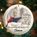Christmas,Custom Photo,Memorial,Family,Sad - Custom Photo Memorial Family Loss Cardinal Bird - Personalized Circle Acrylic Ornament