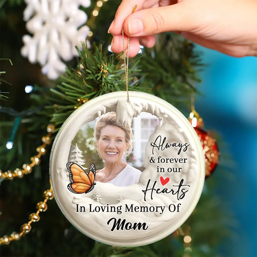 Christmas,Custom Photo,Memorial,Family,Sad - Custom Photo Memorial Family Loss Cardinal Bird - Personalized Circle Acrylic Ornament