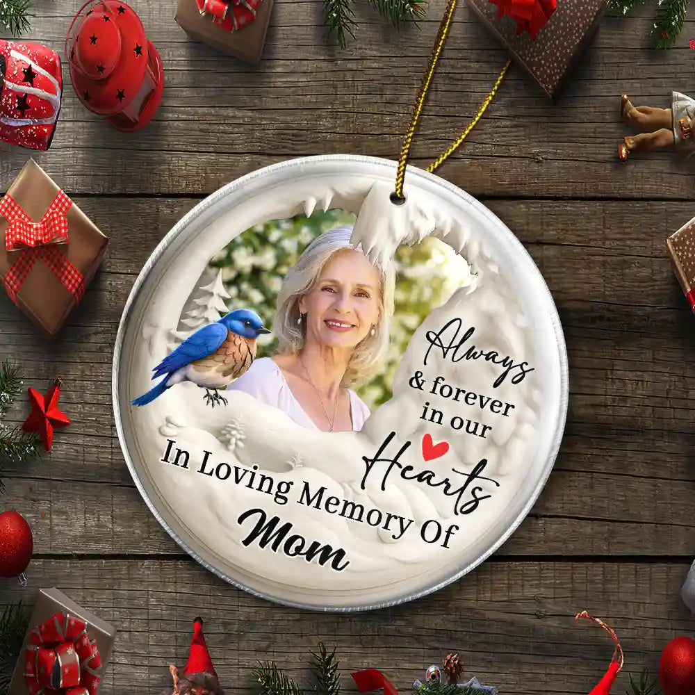 Christmas,Custom Photo,Memorial,Family,Sad - Custom Photo Memorial Family Loss Cardinal Bird - Personalized Circle Acrylic Ornament