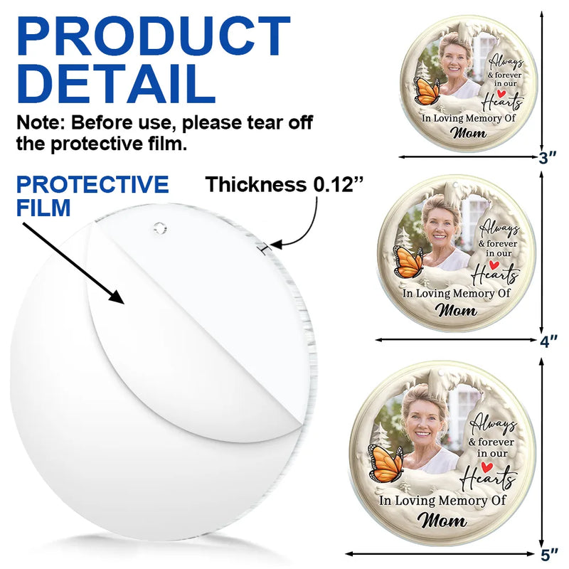 Christmas,Custom Photo,Memorial,Family,Sad - Custom Photo Memorial Family Loss Cardinal Bird - Personalized Circle Acrylic Ornament