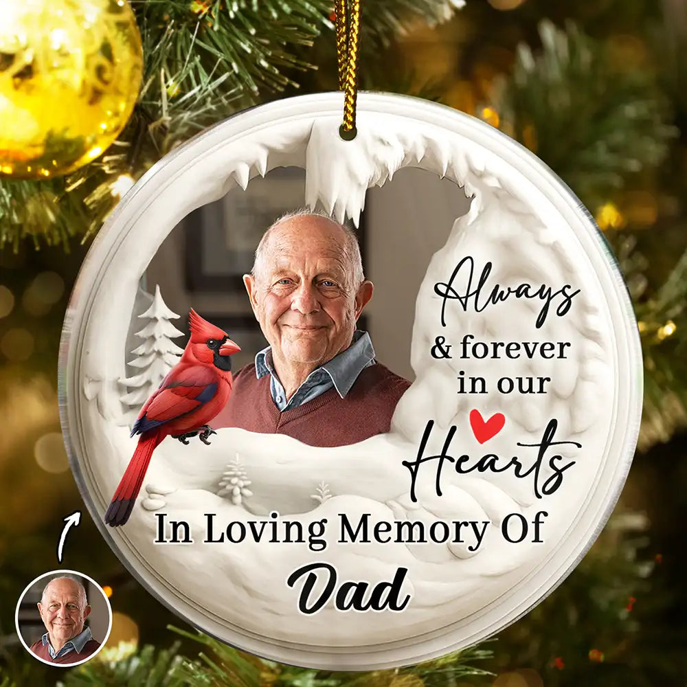 Custom Photo Memorial Family Loss Cardinal Bird - Personalized Circle Acrylic Ornament