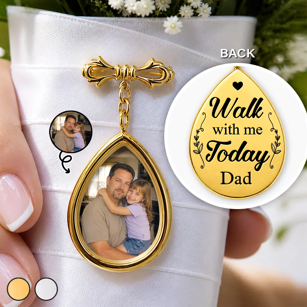 Custom Photo Memorial Family Walk With Me Today - Personalized Teardrop Pin