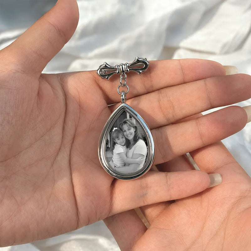 Custom Photo, Sympathetic, Gift For Yourself, Wedding, Dynamic Photo - Custom Photo Memorial Family Walk With Me Today - Personalized Teardrop Pin