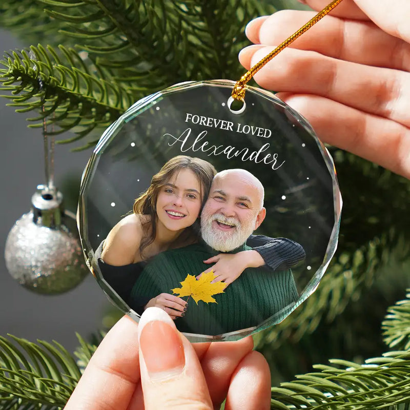 Custom Photo, Christmas, Memorial, Sad, Family - Custom Photo Memorial Forever Loved Remembrance Gifts - Personalized Circle Glass Ornament