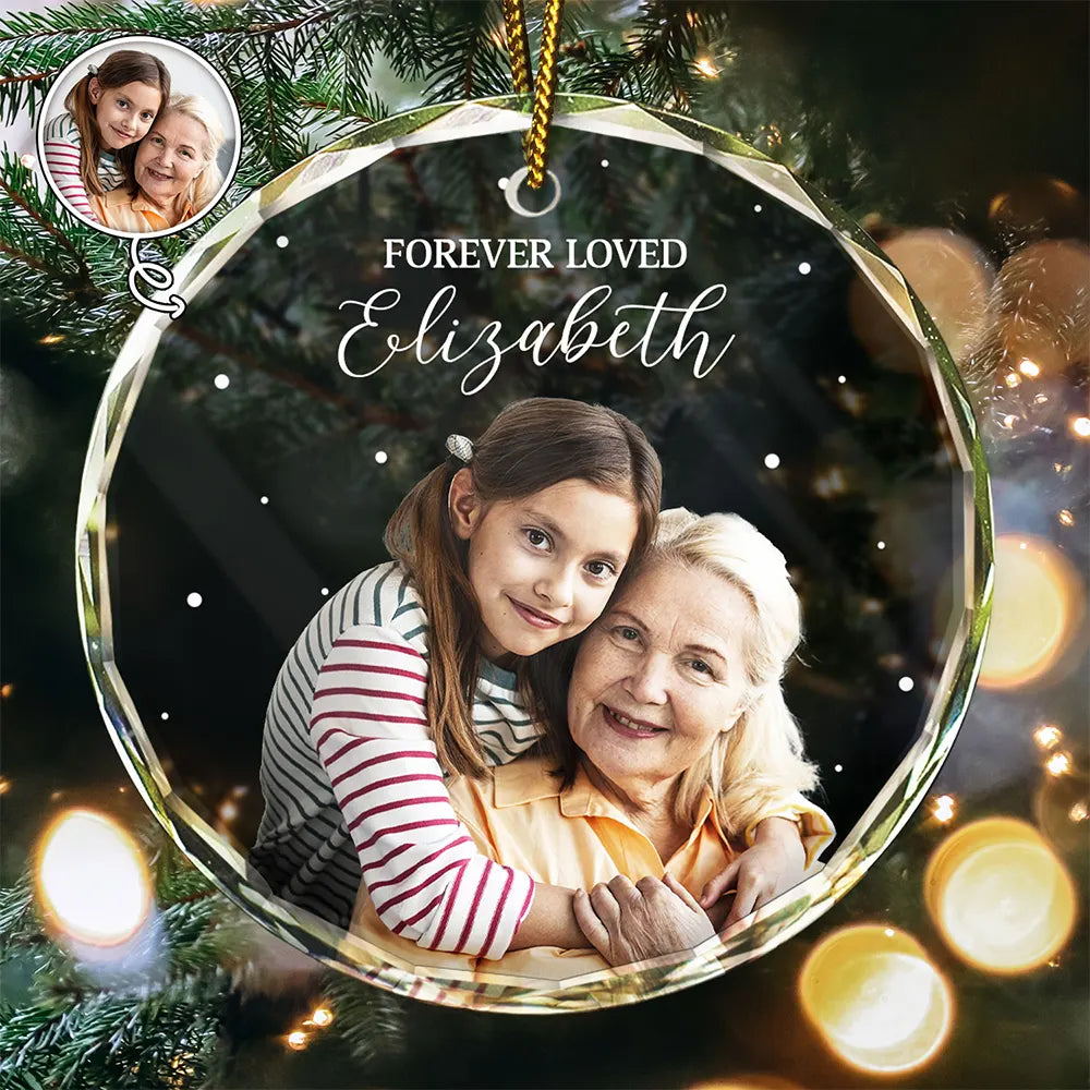 Custom Photo Memorial Forever Loved Remembrance Gifts - Personalized Circle Glass Ornament