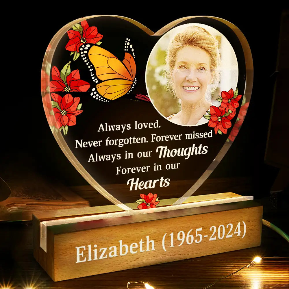 Memorial, Gift For Mother, Sad, Custom Photo - Custom Photo Memorial Forever Missed Always Shine In Our Hearts - Personalized Custom Shaped LED Light