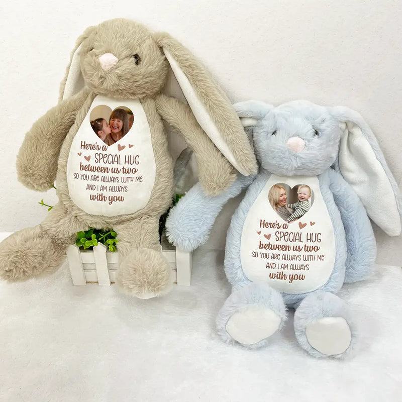 Memorial,Family,Gift For Grandparents,Parents - Custom Photo Memorial Here's A Special Hug - Personalized Soft Toy Bunny