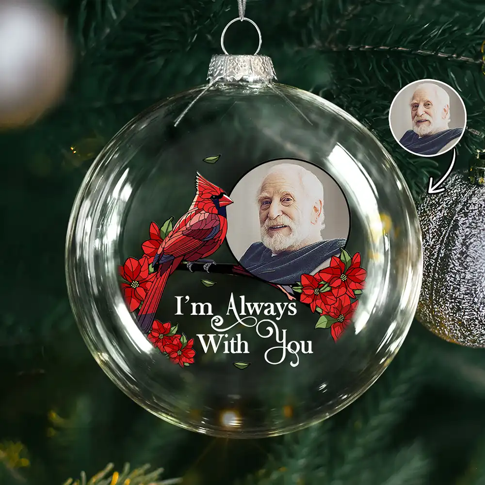 Sad,Memorial,Family,Parents,Gift For Grandparents,Christmas - Custom Photo Memorial I'm Always With You - Personalized Clear Flat Ball Ornament