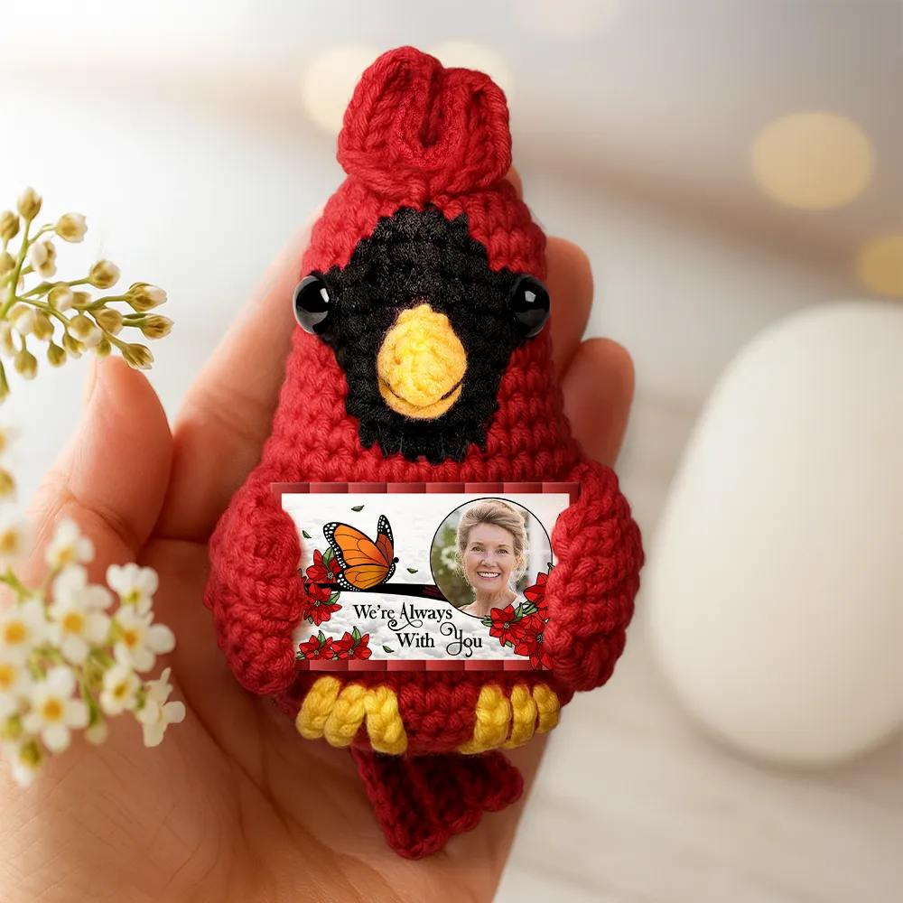 Family, Memorial, Sad, Christmas - Custom Photo Memorial I'm Always With You - Personalized Crochet Cardinal Bird Hanging Decoration