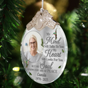 Sad,Memorial,Family,Parents,Gift For Grandparents,Christmas - Custom Photo Memorial My Mind Still Talks To You - Personalized Glass Ornament With Silver Cap