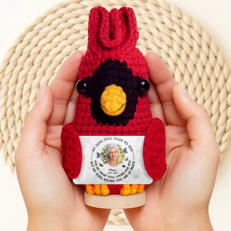 Memorial, Family, Gift For Grandparents - Custom Photo Memorial My Mind Still Talks To You - Personalized Doll Crochet With Custom Card