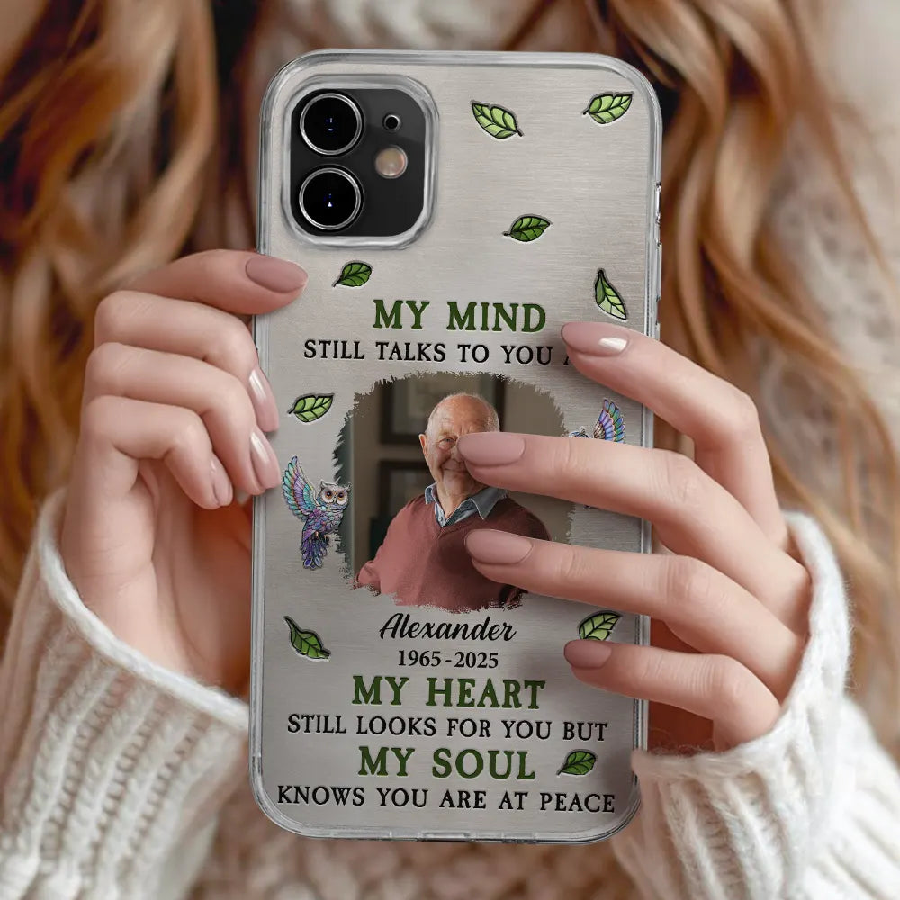 Memorial,Custom Photo,Family,Sad,Gift For Grandparents,Parents - Custom Photo Memorial My Mind Still Talks To You - Personalized Clear Phone Case