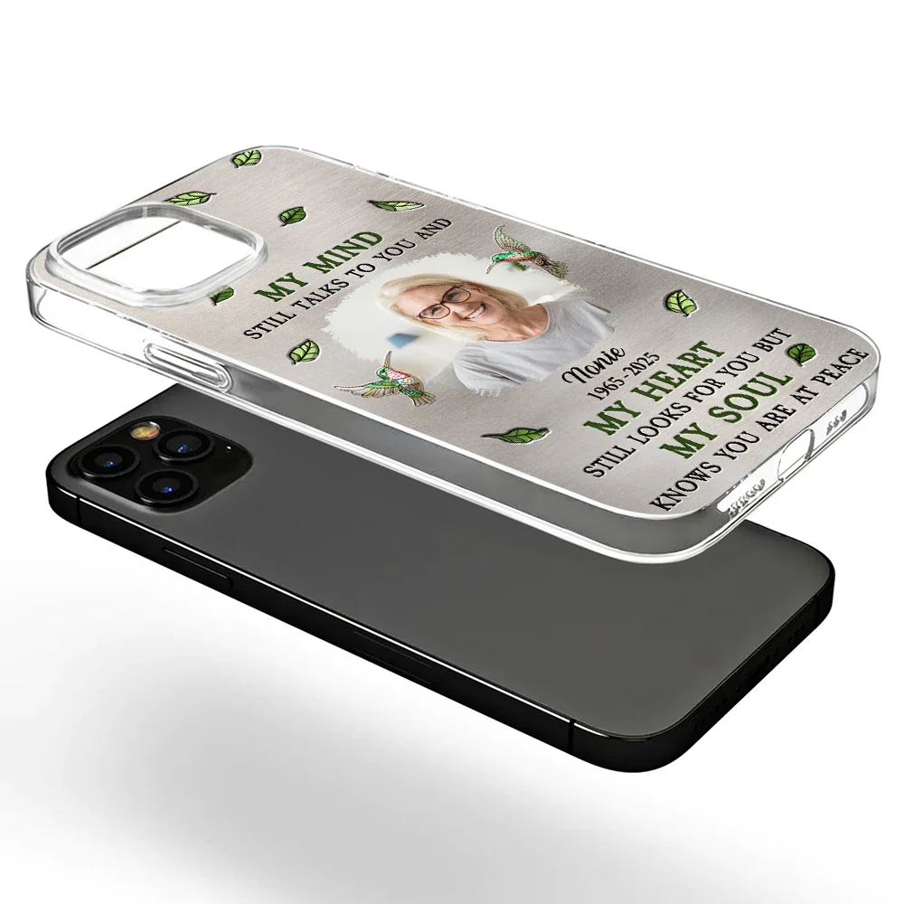 Memorial,Custom Photo,Family,Sad,Gift For Grandparents,Parents - Custom Photo Memorial My Mind Still Talks To You - Personalized Clear Phone Case