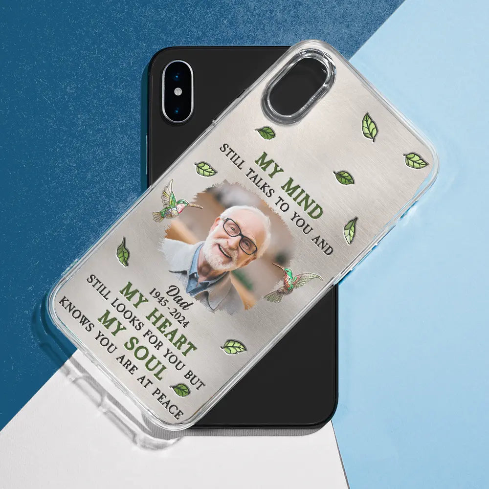 Memorial,Custom Photo,Family,Sad,Gift For Grandparents,Parents - Custom Photo Memorial My Mind Still Talks To You - Personalized Clear Phone Case
