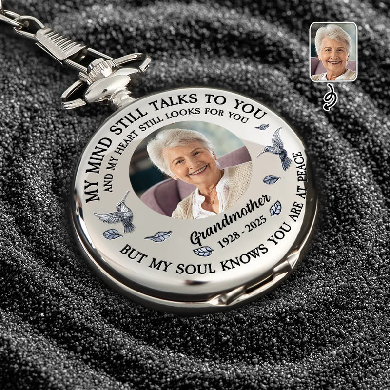 Custom Photo,Memorial,Sad - Custom Photo Memorial My Mind Still Talks To You - Personalized Pocket Watch
