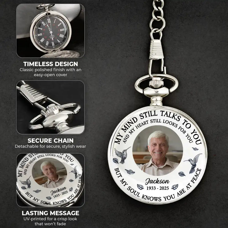 Custom Photo,Memorial,Sad - Custom Photo Memorial My Mind Still Talks To You - Personalized Pocket Watch
