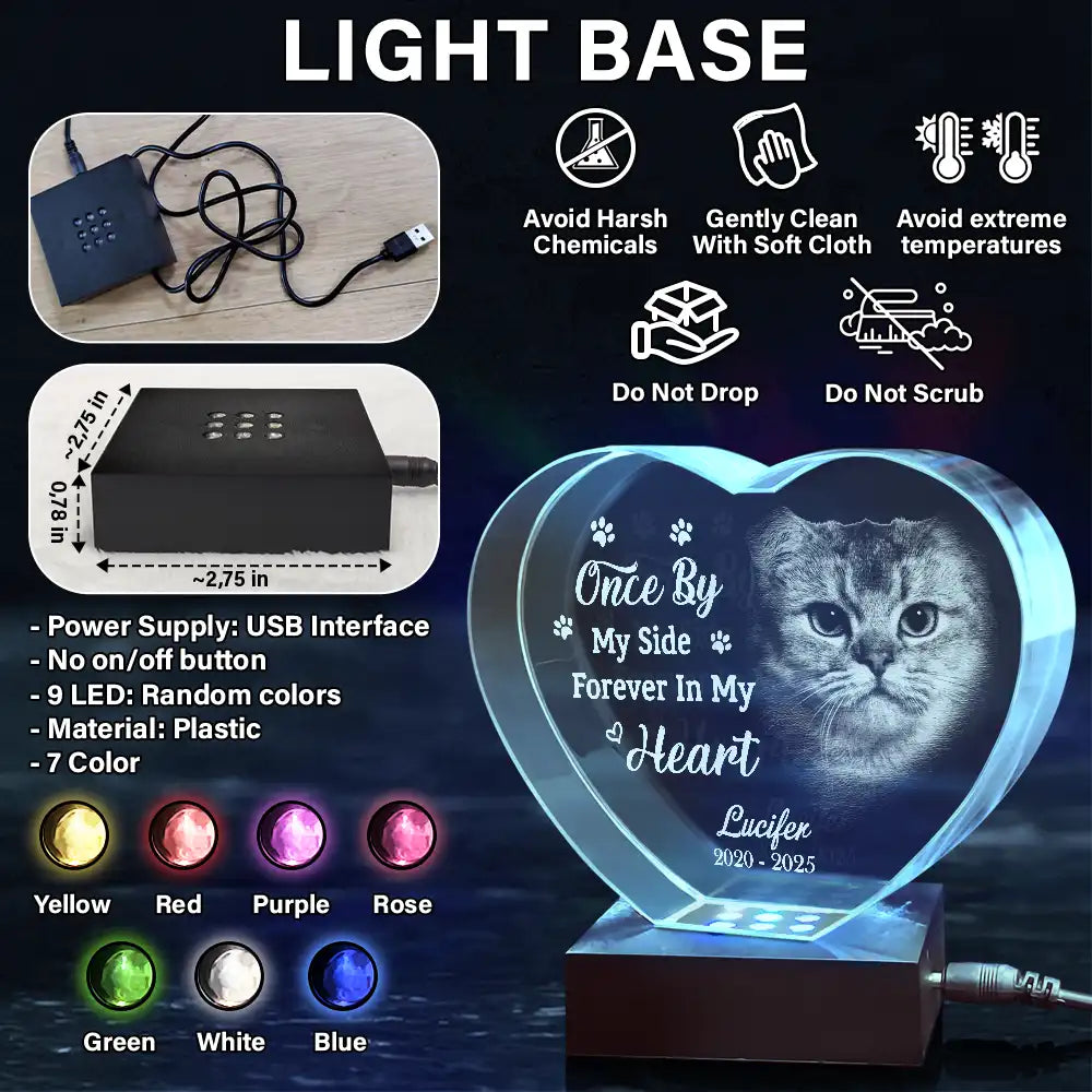 Memorial, Custom Photo, Pet Lovers, Sad - Custom Photo Memorial Once By My Side Forever In My Heart - Personalized Crystal Heart