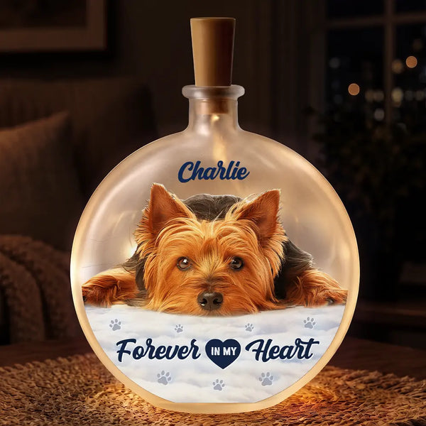 Christmas,Custom Photo,Pet Memorial,Sympathetic,Pet Lovers,Memorial,Remove BG Photo - Custom Photo Memorial Pet Forever In My Heart - Personalized Round Flat Bottle Light
