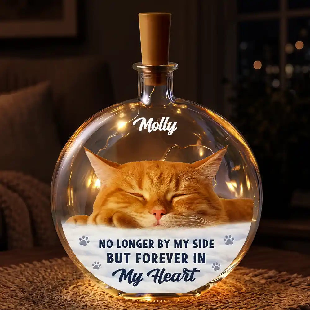 Christmas,Custom Photo,Pet Memorial,Sympathetic,Pet Lovers,Memorial,Remove BG Photo - Custom Photo Memorial Pet Forever In My Heart - Personalized Round Flat Bottle Light