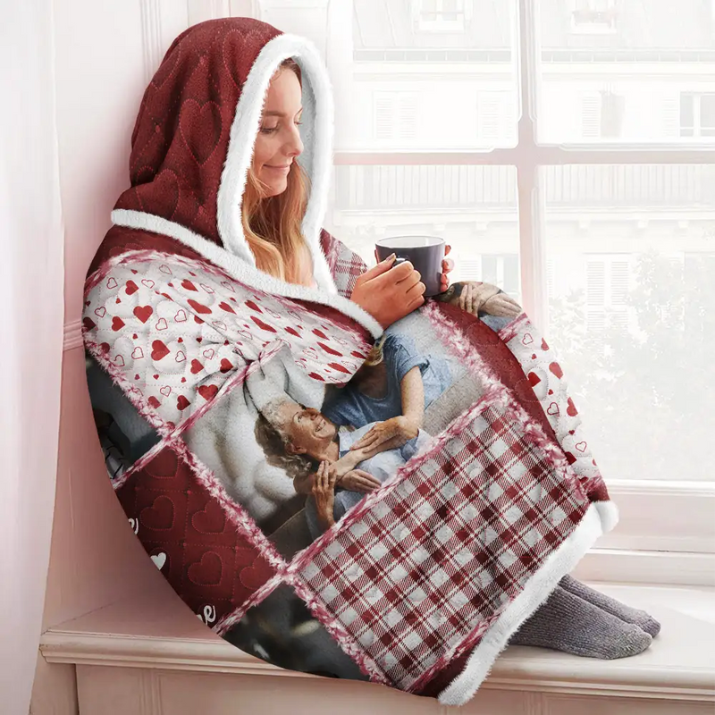 Family, Custom Photo, Memorial, Sad, Gift For Women, Christmas - Custom Photo Memorial When You Really Miss Me Hug This Blanket - Personalized Wearable Hooded Blanket