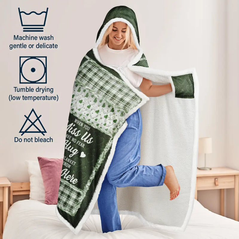 Family, Custom Photo, Memorial, Sad, Gift For Women, Christmas - Custom Photo Memorial When You Really Miss Me Hug This Blanket - Personalized Wearable Hooded Blanket