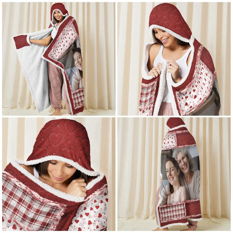 Family, Custom Photo, Memorial, Sad, Gift For Women, Christmas - Custom Photo Memorial When You Really Miss Me Hug This Blanket - Personalized Wearable Hooded Blanket