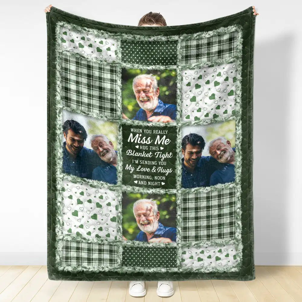 Top Market,Custom Photo,Family,Memorial,Gift For Women,Gift For Men,Sad,Christmas - Custom Photo Memorial When You Really Miss Me Hug This Blanket - Personalized Fleece Blanket, Sherpa Blanket