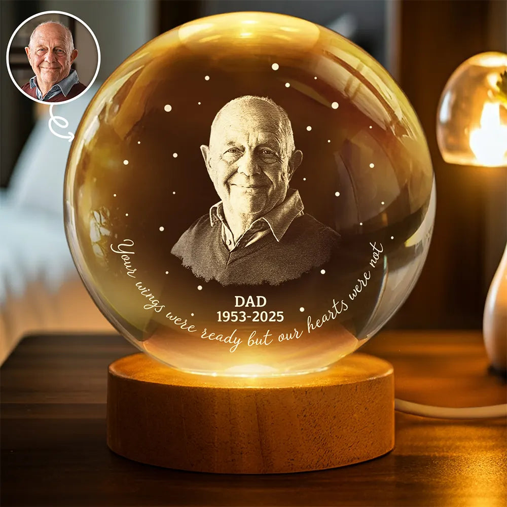 Custom Photo Memorial Your Wings Were Ready - Personalized Crystal Globe Lamp