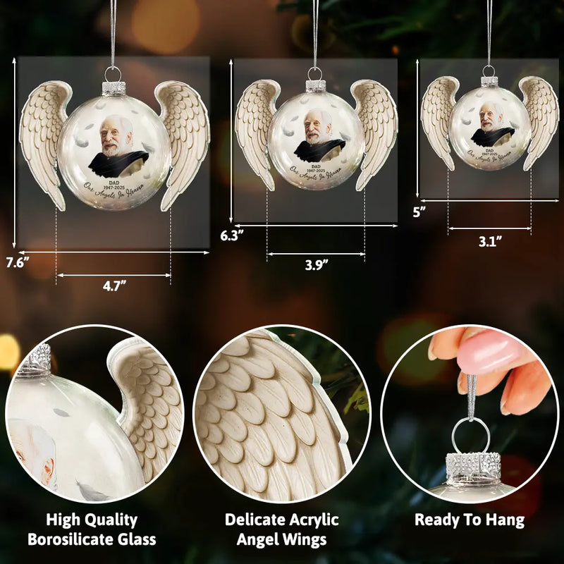 Christmas, Custom Photo, Memorial, Family, Sad - Custom Photo Memorial Your Wings Were Ready - Personalized Custom Shaped Glass Ornament