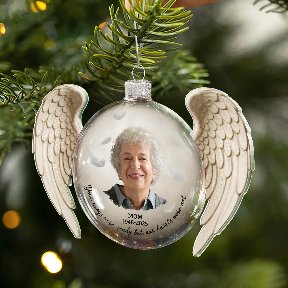 Christmas, Custom Photo, Memorial, Family, Sad - Custom Photo Memorial Your Wings Were Ready - Personalized Custom Shaped Glass Ornament