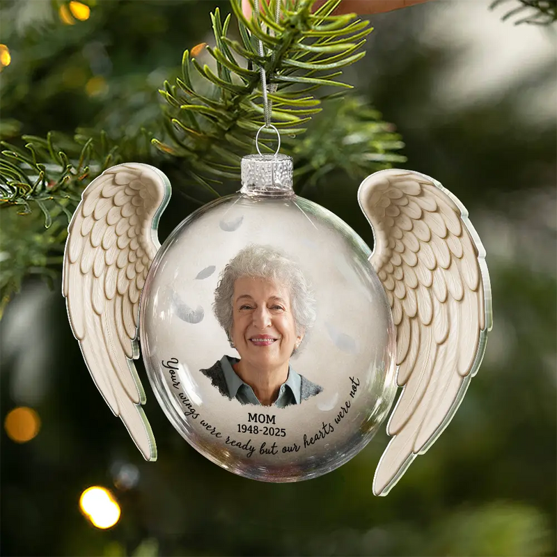 Christmas, Custom Photo, Memorial, Family, Sad - Custom Photo Memorial Your Wings Were Ready - Personalized Custom Shaped Glass Ornament