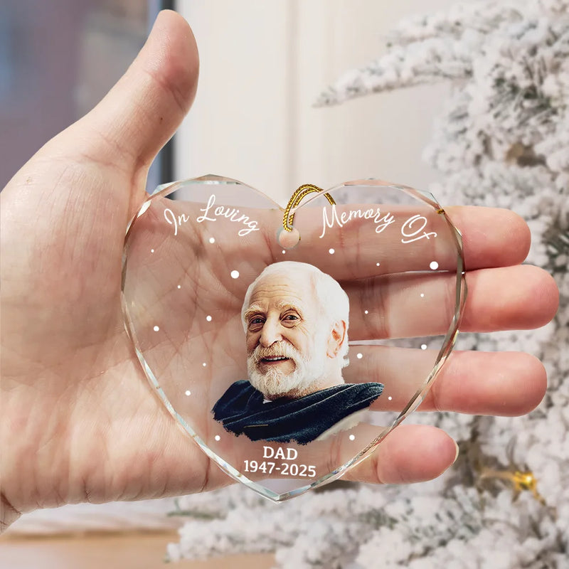 Christmas,Custom Photo,Memorial,Family,Sad - Custom Photo Memorial Your Wings Were Ready - Personalized Heart Shaped Glass Ornament