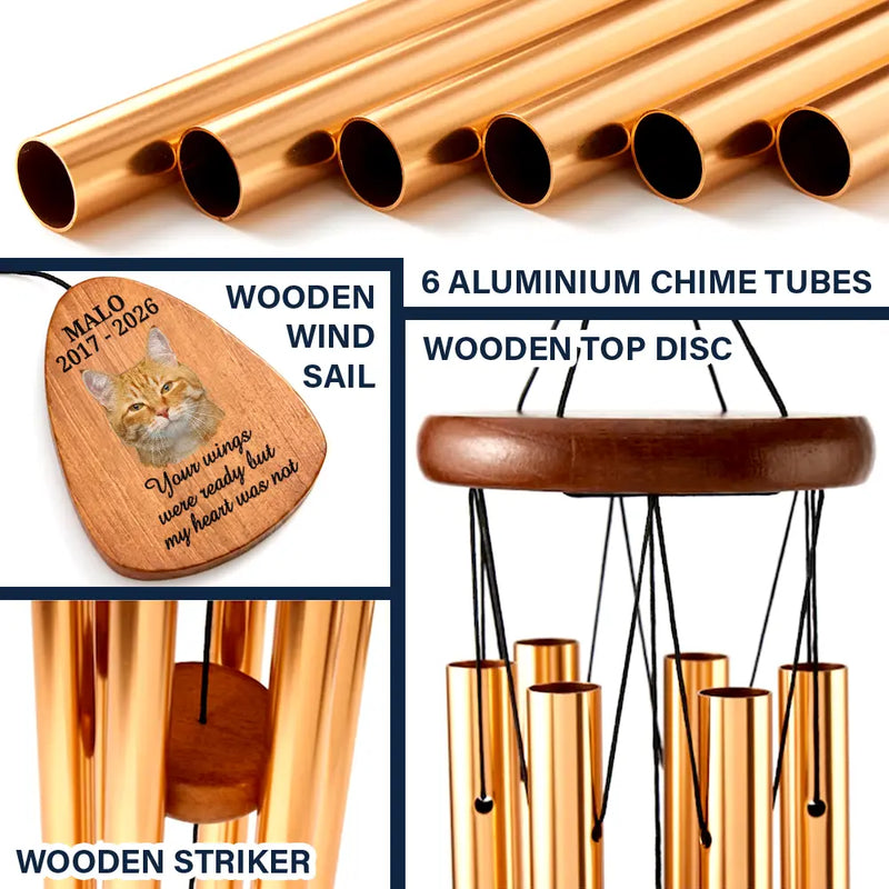 Sad,Memorial,Dog Lovers,Cat Lovers,Pet Lovers,Family,Parents,Gift For Grandparents - Custom Photo Memorial Your Wings Were Ready - Personalized Wind Chime