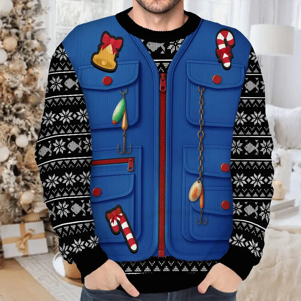 Fishing, Gift For Men, Christmas, Top Market, Happy - Custom Photo Merry Fishmas 3D Effect - Personalized Unisex Ugly Sweater