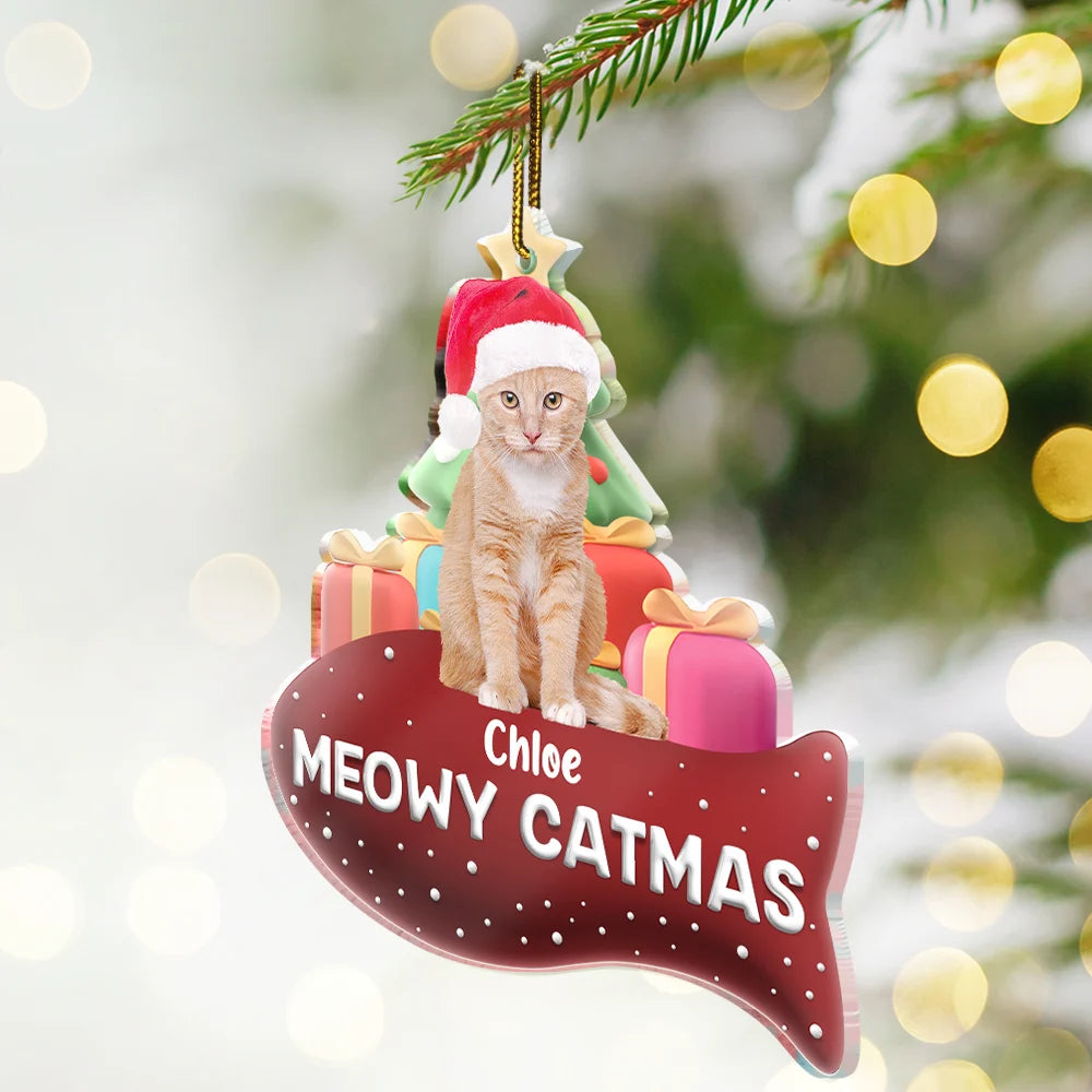 Happy, Dog Lovers, Pet Lovers, Cat Lovers, Christmas - Custom Photo Merry Woofmas 3D Effect Dog Cat - Personalized Custom Shaped Acrylic Ornament