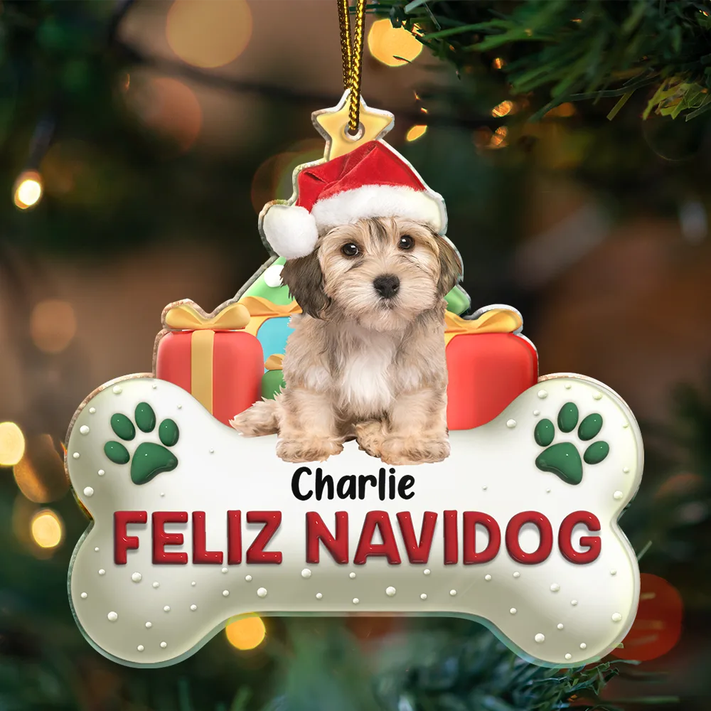 Happy, Dog Lovers, Pet Lovers, Cat Lovers, Christmas - Custom Photo Merry Woofmas 3D Effect Dog Cat - Personalized Custom Shaped Acrylic Ornament