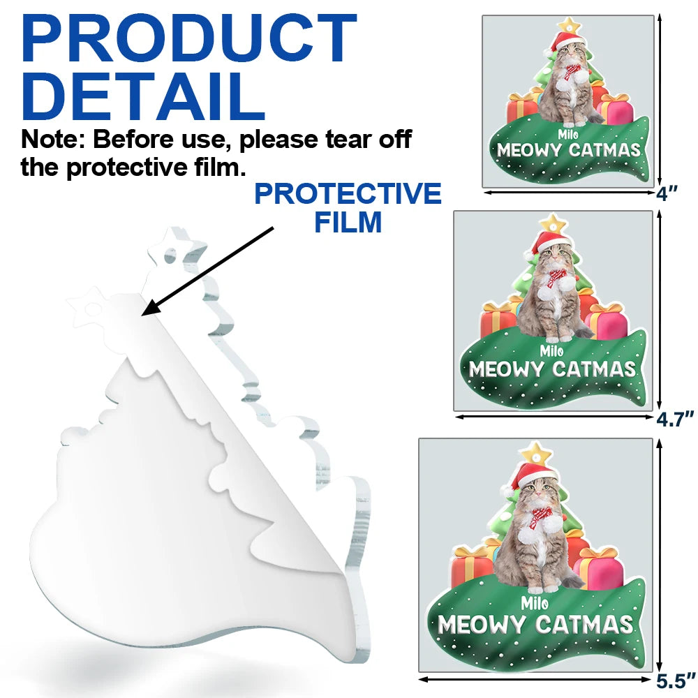 Happy, Dog Lovers, Pet Lovers, Cat Lovers, Christmas - Custom Photo Merry Woofmas 3D Effect Dog Cat - Personalized Custom Shaped Acrylic Ornament