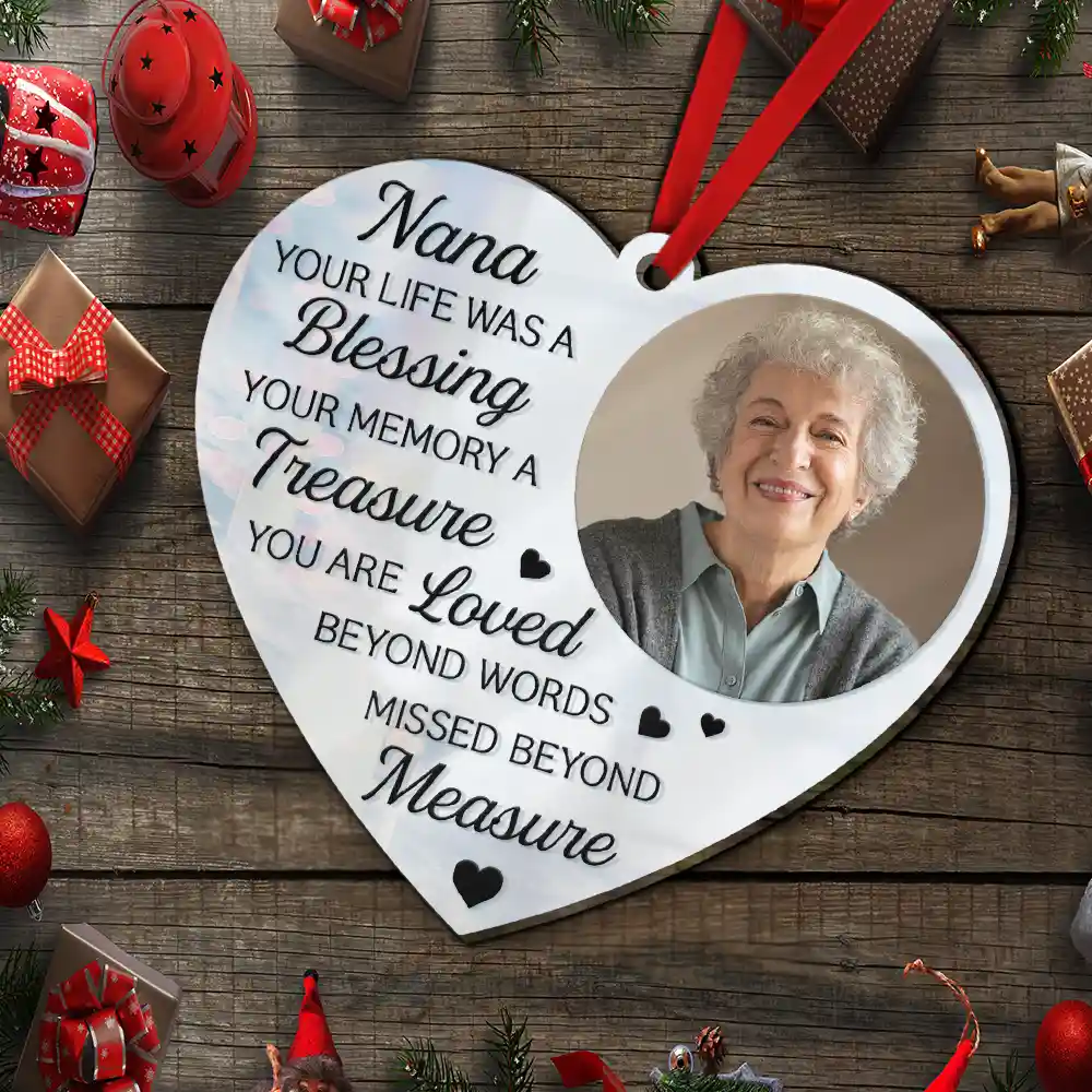 Sad,Memorial,Family,Parents,Gift For Grandparents,Christmas - Custom Photo Mom Dad Your Life Was A Blessing Memorial - Personalized Custom Shaped Mirror Ornament