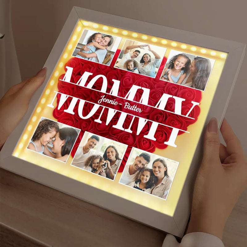 Gift For Mother,Family - Custom Photo Mom We Love You - Personalized LED Light Flower Shadow Box