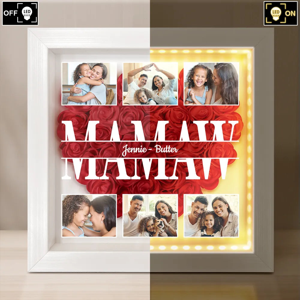 Gift For Mother,Family - Custom Photo Mom We Love You - Personalized LED Light Flower Shadow Box
