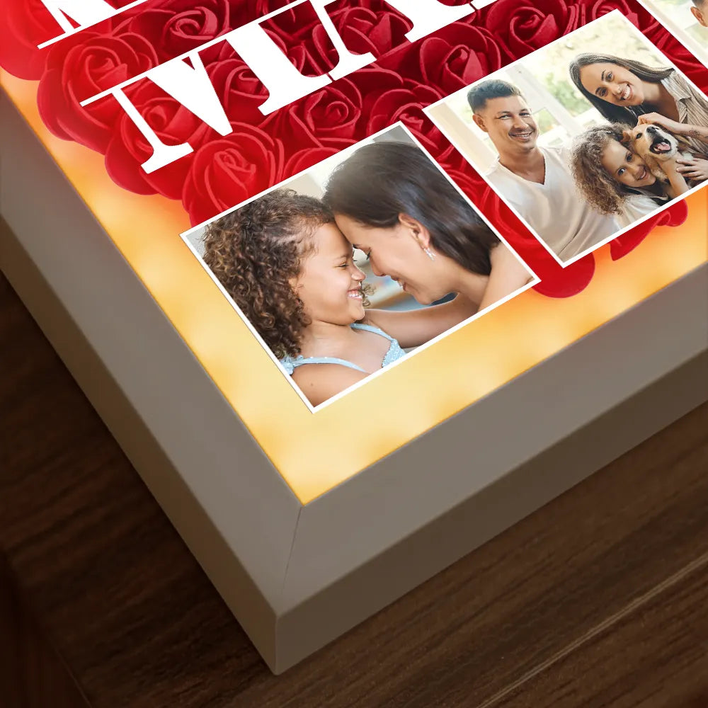 Gift For Mother,Family - Custom Photo Mom We Love You - Personalized LED Light Flower Shadow Box