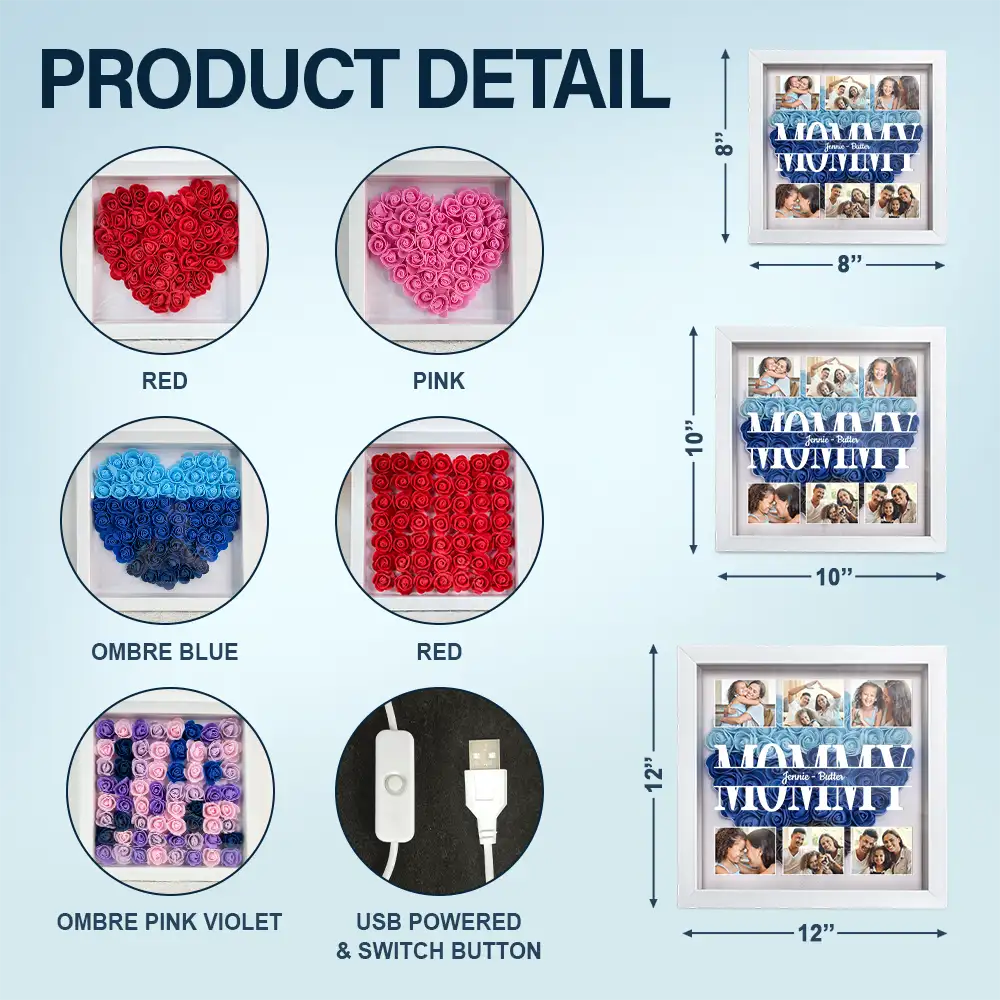 Gift For Mother,Family - Custom Photo Mom We Love You - Personalized LED Light Flower Shadow Box