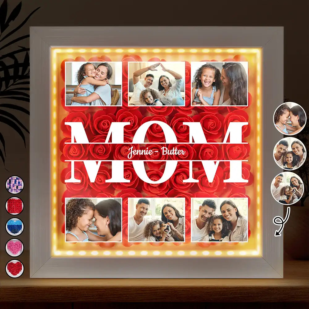 Gift For Mother,Family - Custom Photo Mom We Love You - Personalized LED Light Flower Shadow Box