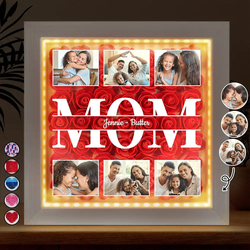 Gift For Mother,Family - Custom Photo Mom We Love You - Personalized LED Light Flower Shadow Box